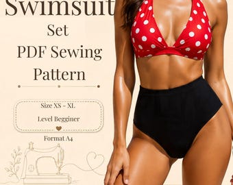 Wykrój kostiumu kąpielowego w formacie PDF: dla początkujących, XS-3XL (do pobrania w formacie A4)