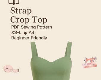 Strap Crop Top Sewing Pattern | Sizes XS to L | Instant Download | Easy Digital PDF