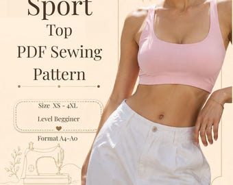 スポーツトップスの縫製パターン | サイズ XS～4XL | すぐにダウンロード | 簡単デジタルPDF