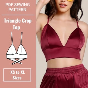 PDF Triangle Crop Top Sewing Pattern | Bralette Pattern| Sizes (XS to XL) | Include Instructions