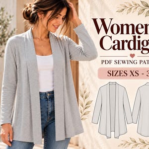 Women’s Cardigan Sewing Pattern PDF, Light Cardigan Pattern, Sizes XS-3XL, Beginner Sewing Pattern, A4 A0 Digital Download