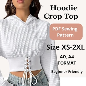 Patrón de costura de sudadera con capucha para mujer en PDF / Tallas XS-2XL / AO A4 Descarga digital imprimible / Patrón fácil para principiantes