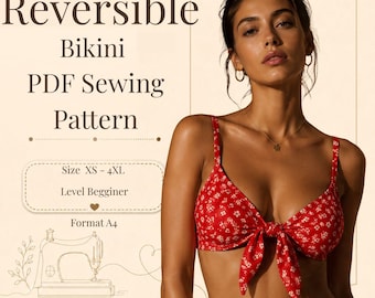 リバーシブルビキニの縫製パターン｜初心者向け、XS～4XL（PDFダウンロード）