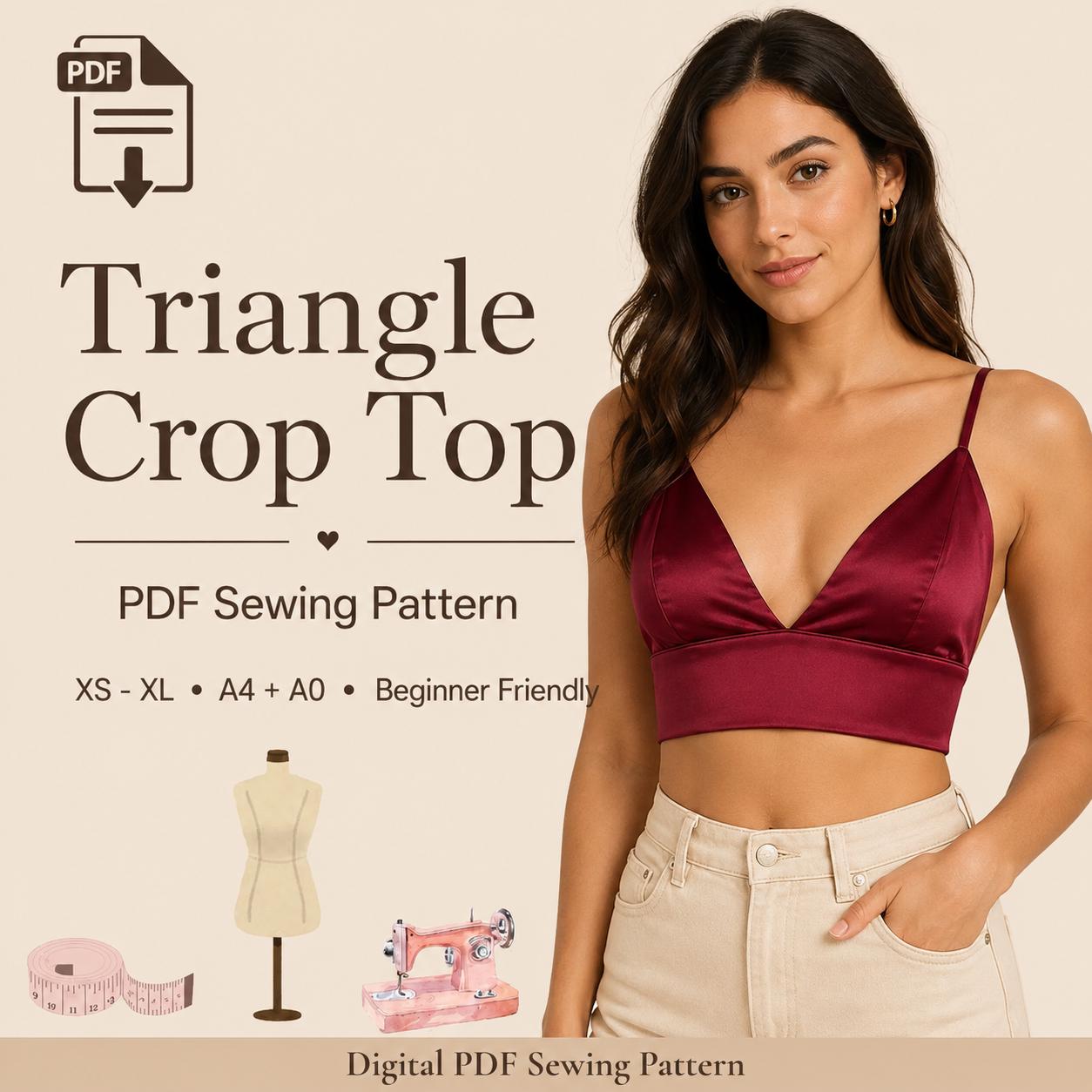 Triangle Crop Top Sewing Pattern: Beginner-friendly PDF (XS-XL