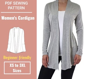 Cardigan sewing pattern | PDF sewing pattern | Sizes (XS to 3XL) | Include Instructions