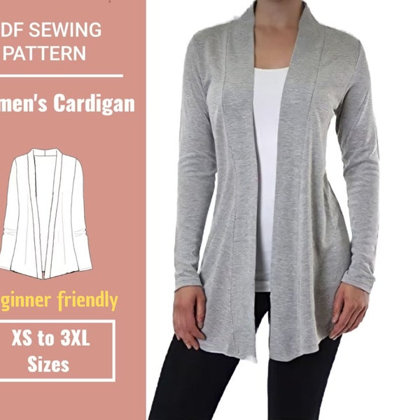 Cardigan sewing pattern | PDF sewing pattern | Sizes (XS to 3XL) | Include Instructions