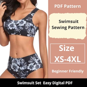 Naaipatroon badpakset | Maten XS tot 4XL | direct downloaden | Eenvoudige digitale pdf