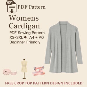 Patron de couture cardigan PDF : adapté aux débutants, tailles XS-3XL (téléchargement numérique imprimable A4/A0)