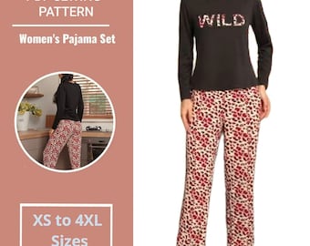 Patron de couture pyjama femme | Pyjamas de Noël | Patron de couture en PDF | Tailles XS à 4XL | Téléchargement instantané