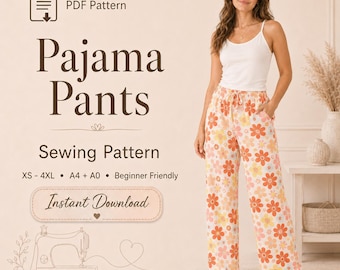 Schnittmuster für Damen-Pyjamahosen: Einfache Strick-Nachtwäsche (Größe XS-4XL) (PDF-Schnittmuster)