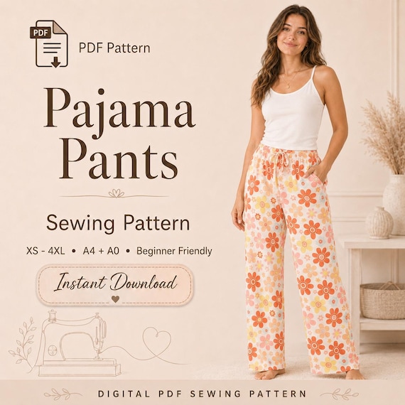Women's Pajama Pants Sewing Pattern: Easy Knit Sleepwear (Size XS-4XL) (PDF Pattern)