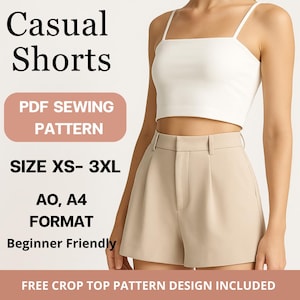 Casual Shorts Sewing Pattern PDF | Sizes XS-3XL | A4 A0 Printable Digital Download | Easy Pattern for Beginners