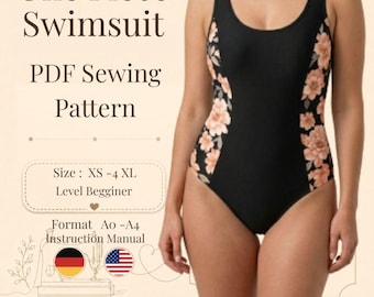 Wykrój kostiumu kąpielowego: XS-4XL, dla początkujących (do pobrania w formacie cyfrowym A4/A0)