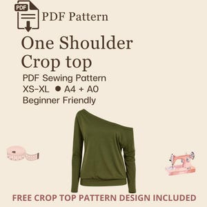 One Shoulder Crop Top Sewing Pattern | XS to XL |  Instant Download |  Easy Digital PDF