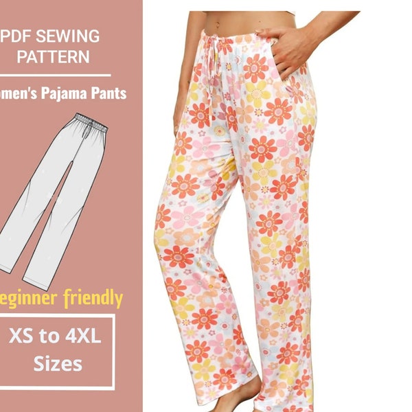 Patron de couture pantalon de pyjama femme | Pyjamas de Noël | Taille XS à 4XL | Modèle de couture PDF | Téléchargement instantané