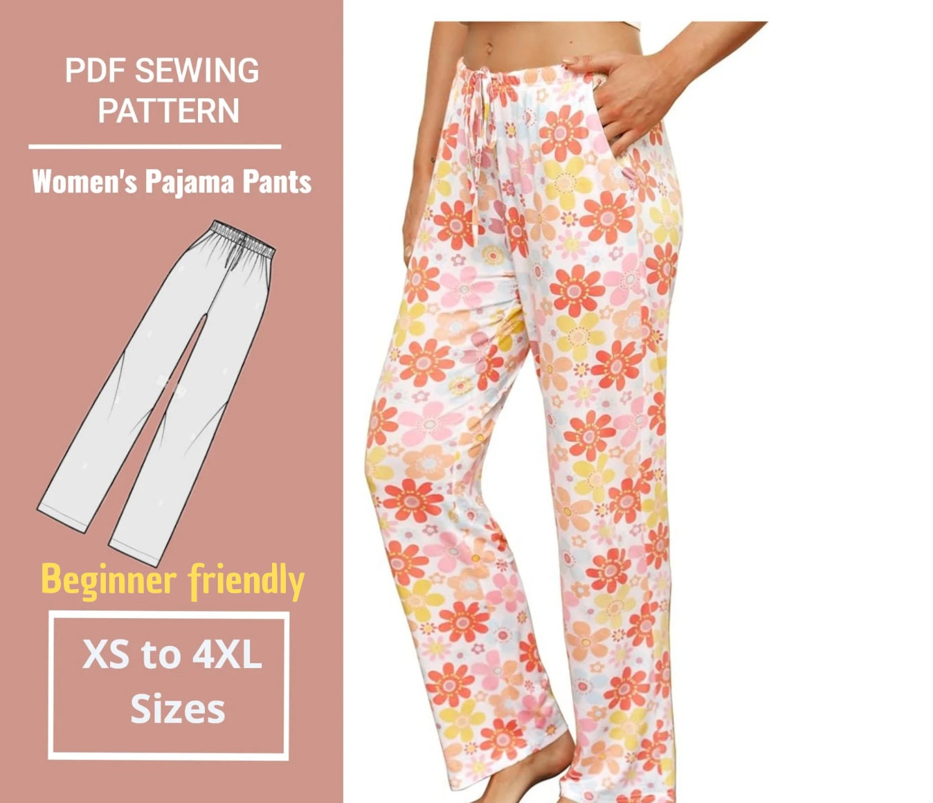 Women's Pajama Pants Sewing Pattern Christmas Pajamas Size XS to