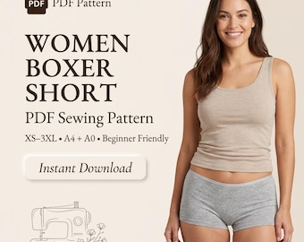 Women's Boxer Shorts Sewing Pattern: Beginner Friendly, Sizes XS-4XL (A4 Printable Digital Download)