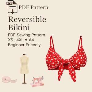 Modello di cucito per bikini reversibile / Adatto ai principianti, XS-4XL (scarica PDF)