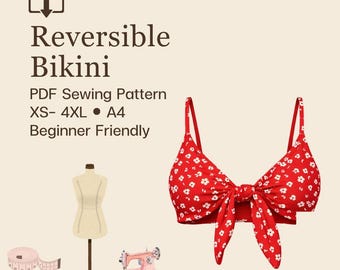 Patrón de costura de bikini reversible / Para principiantes, tallas XS-4XL (Descarga en PDF)