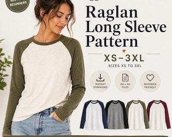 Raglan T-Shirt Pattern PDF | Easy Beginner Pajama Top Sewing Pattern | Sizes XS-3XL Instant Download