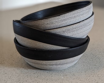 Set of 4 gray and black pottery bowls