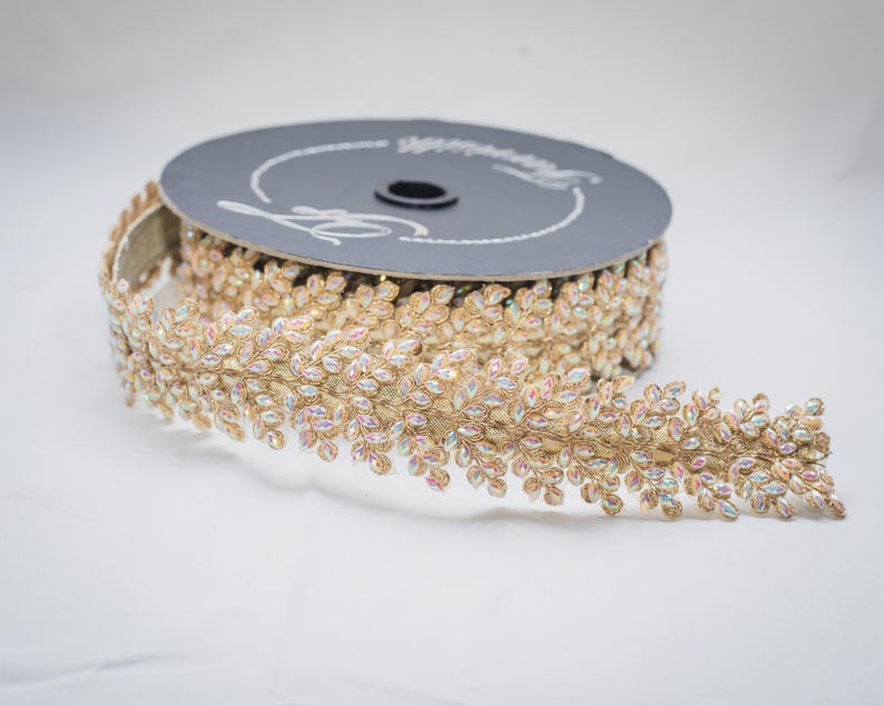 Jewled Ribbon Iridescent Sparkling Jewel Ribbon, Designer Christmas Ribbon, Gold ...