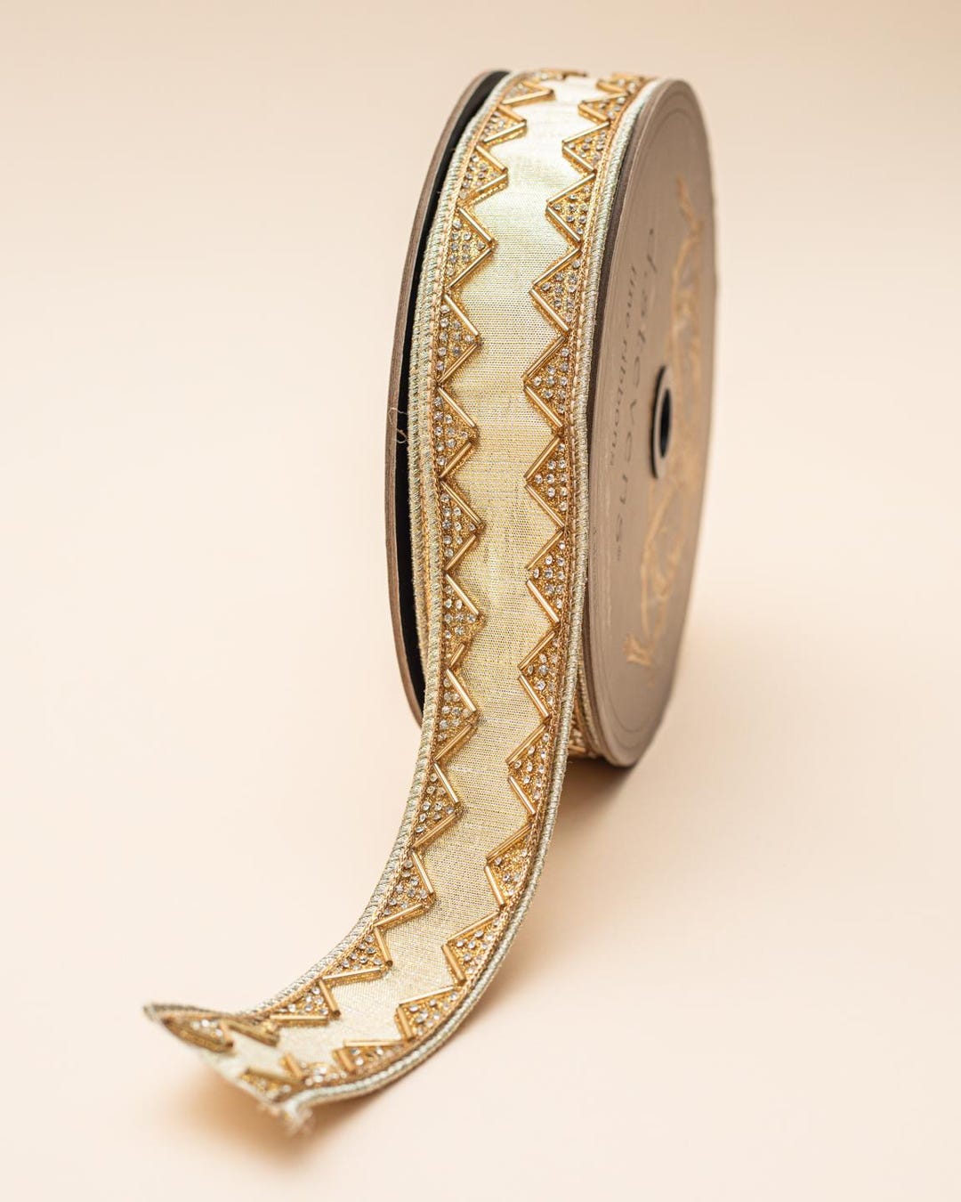 Triangle Shape Ribbons Gold Triangle Beaded Glitter Ribbon – 1.5