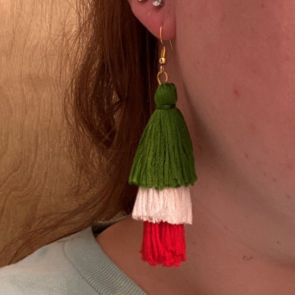 Italian Flag/Mexican Flag Tassel Earrings