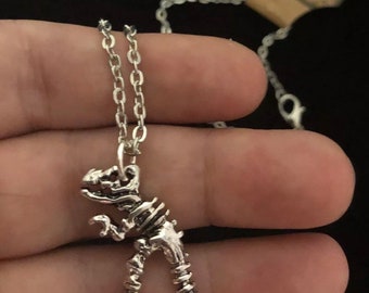3D T-REX necklace charm, awesome dinosaur skeleton head skull necklace double sided pendant