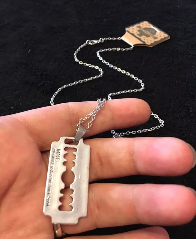 Bohemian Razor Large Razor Blade Necklace Boho Rockabilly Pendant 24 Inch Chain Gothic ...