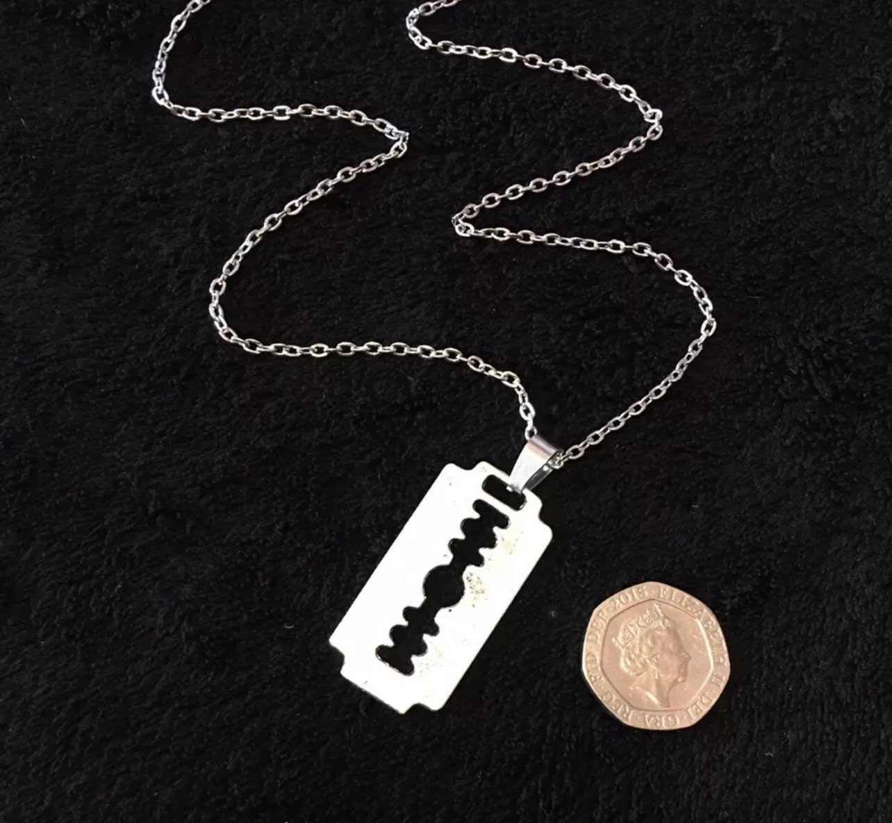 Bohemian Razor Large Razor Blade Necklace Boho Rockabilly Pendant 24 Inch Chain Gothic ...