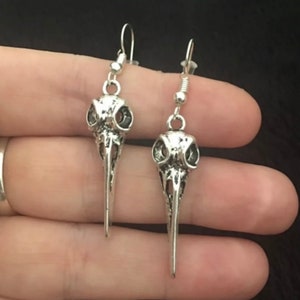 Crow Skull Earrings stainless steel hooks Bird Pendant Gothic Charm Animal Vintage Steampunk Potter UK