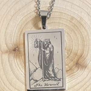 Collier carte de tarot wicca l'ermite en acier inoxydable 18 pouces chaîne amulette