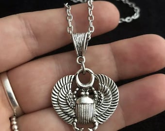 Skarabäuskäfer Ägyptische Halskette Pharoh Rah Ägypten Gott Silber 18 Zoll Kette Silberlegierung Schutz Charm