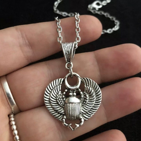 Skarabäuskäfer Ägyptische Halskette Pharoh Rah Ägypten Gott Silber 18 Zoll Kette Silberlegierung Schutz Charm