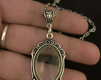 Large ish size Magnifying Glass Necklace Viking Style Pendant long 24 inch Chain Silver Gothic Steampunk costume show piece vintage unusual