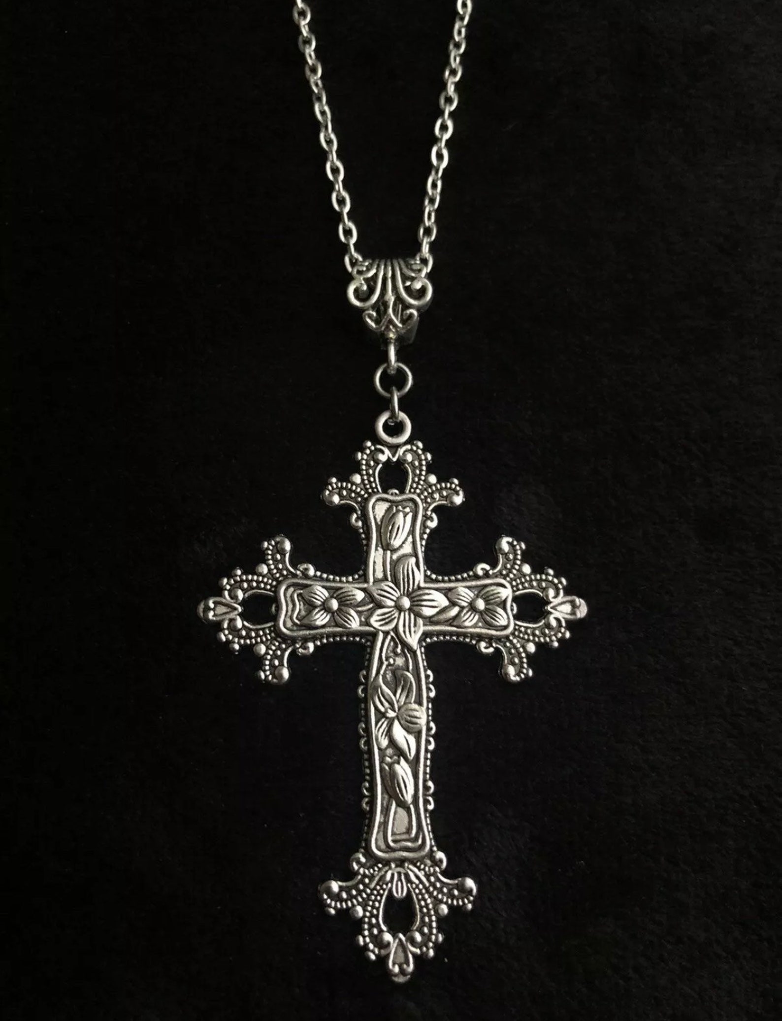 Large Victorian Cross Necklace Long 30 Chain God Silver Etsy