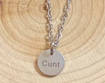 Stainless steel small C*NT Necklace INSULT Funny SWEAR Word Charm Keychain Joke Gift Valentine