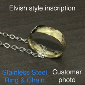 Gold engraved ring on 18inch stainless steel chain One Ring the gold ring rings titanium Steel necklace Script