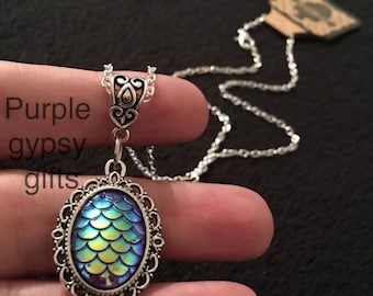 Dragon Scales Necklace Pendant dragon Egg Mermaid Mythical Charm 18 inch chain
