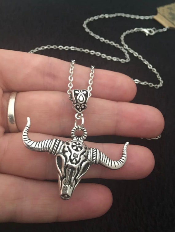 Stainless steel bull skull necklace with chain | Earth Symbols