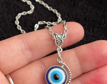 Spinnende türkische Auge Halskette 18 Zoll Kette Silberlegierung Hand von Fatima spirituelle Yoga Buddha Amulett ayn al-ḥasūd Nazar böser Blick