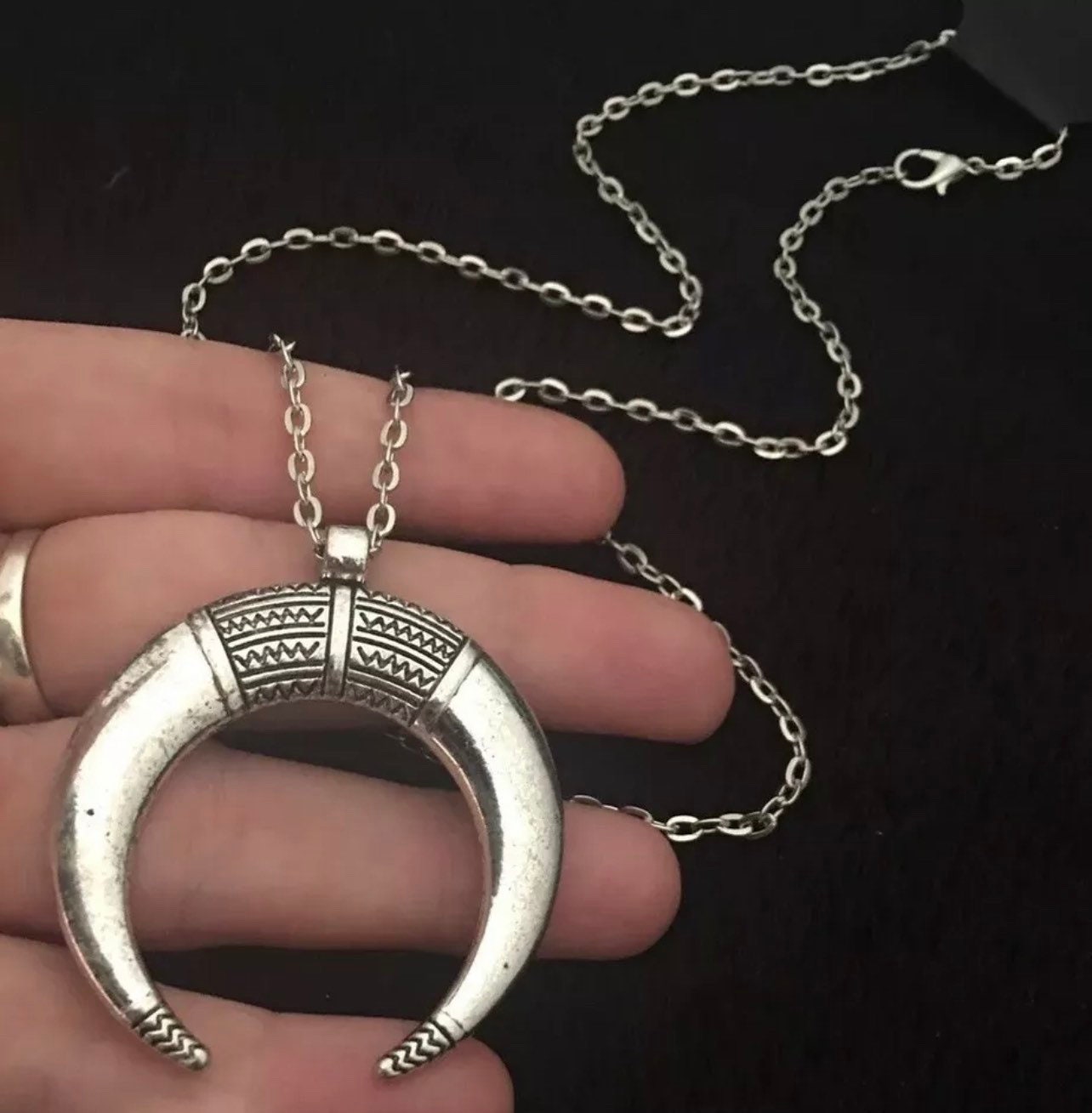 X Large Moon Horn Necklace Long 30 Inch 