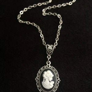 Vintage Lady camée pendentif cabochon noir collier 18 steampunk femme argent Royaume-Uni image 5