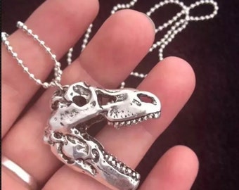 3D T-REX necklace charm, awesome dinosaur skeleton head skull necklace double sided pendant