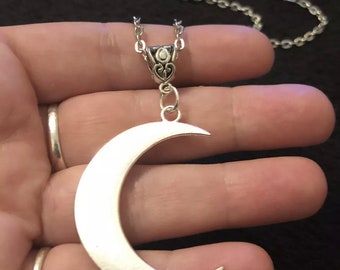 Extra große Halbmond-Horn-Halskette, lange 76,2 cm lange Kette, Silber, indianische Ureinwohner Großbritanniens