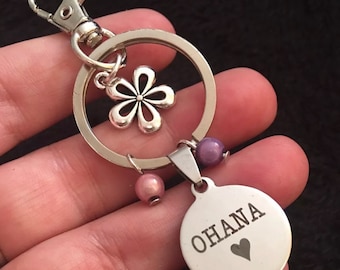 Ohana gift Charm Keyring Lilo And Stitch Ohana Means Family Hawaiian travel love Key Chain Key Ring UK