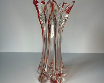 Vintage MCM Red & Clear Art Glass Vase