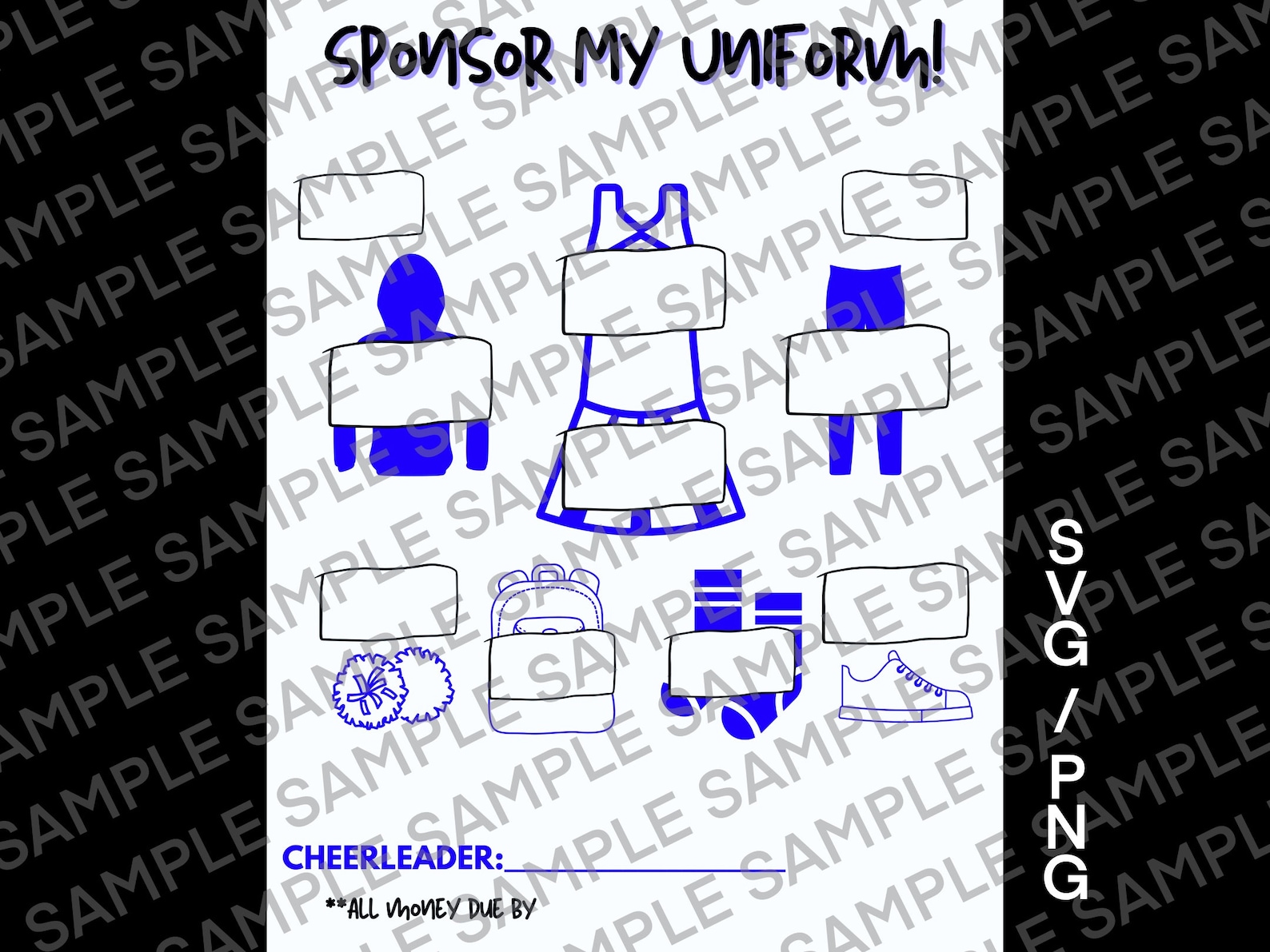 Royal Blue Cheerleading Fundaiser Template / Sponsor My Uniform