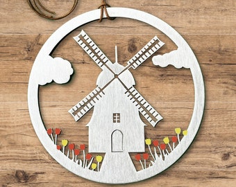 Windmill Ornament with optional personalized greeting card - Stainless steel and hand painted - Made in USA